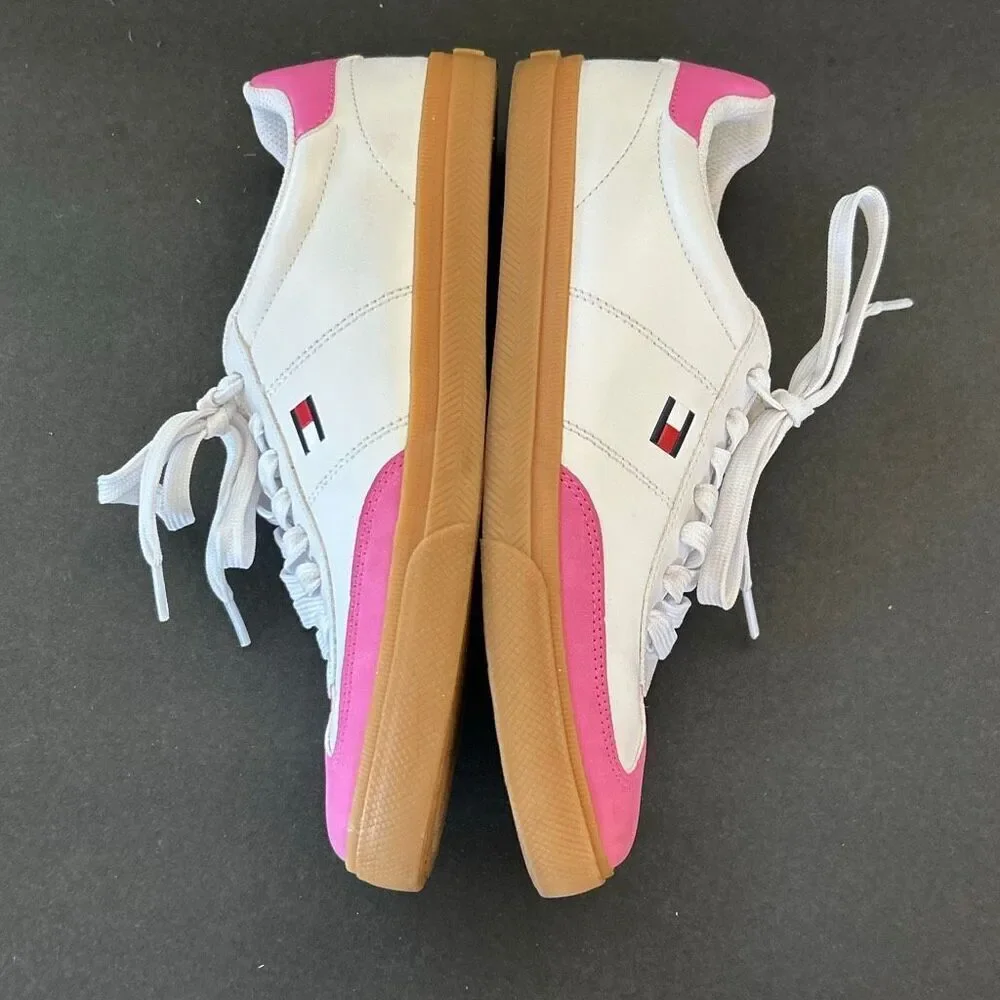 Tommy Hilfiger Lazsie Women's Sneakers White Pink Suede T-Toe Gum Sole Sz 9